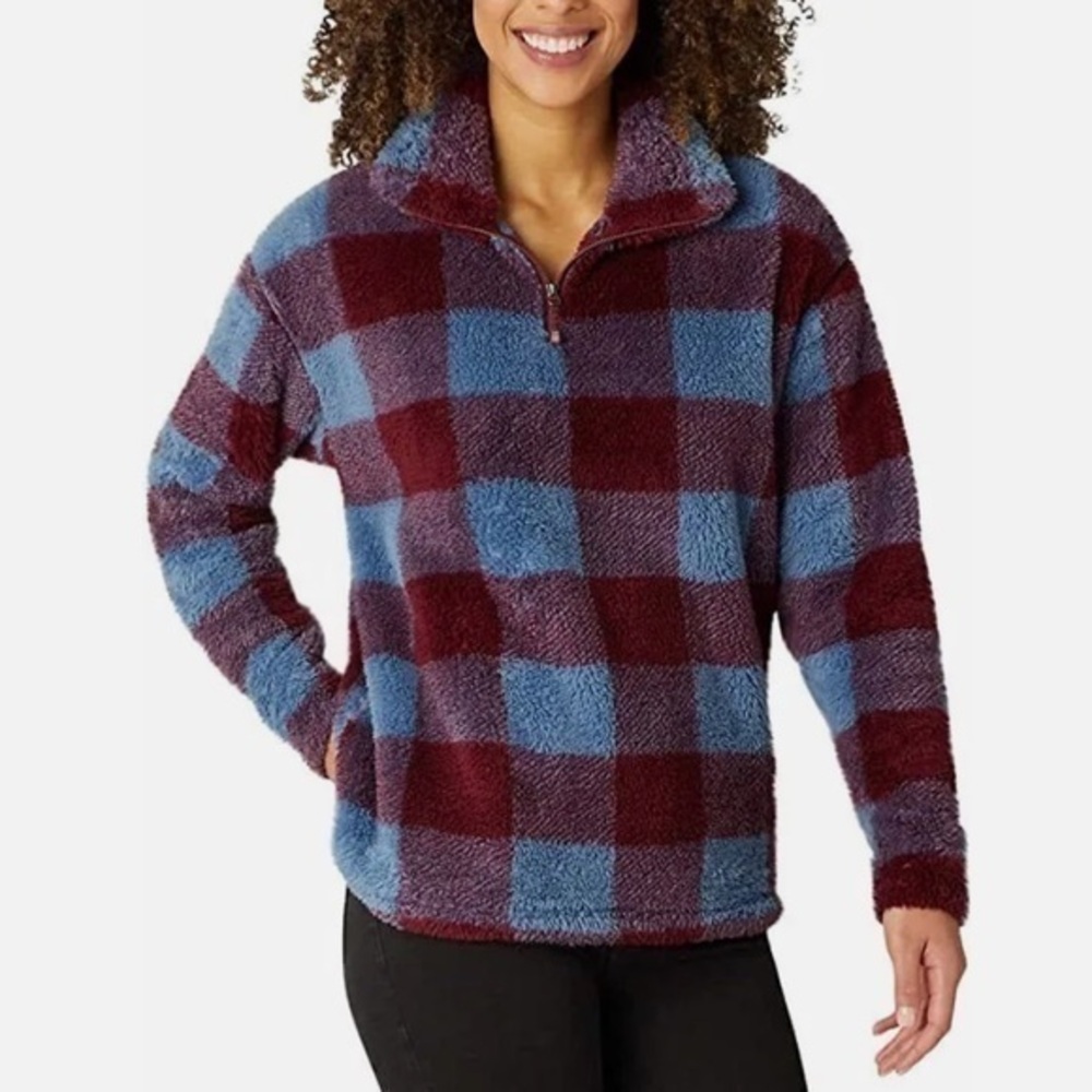 *Eddie Bauer Women’s Plush Fuzzy Fleece - Maroon Blue Size XL